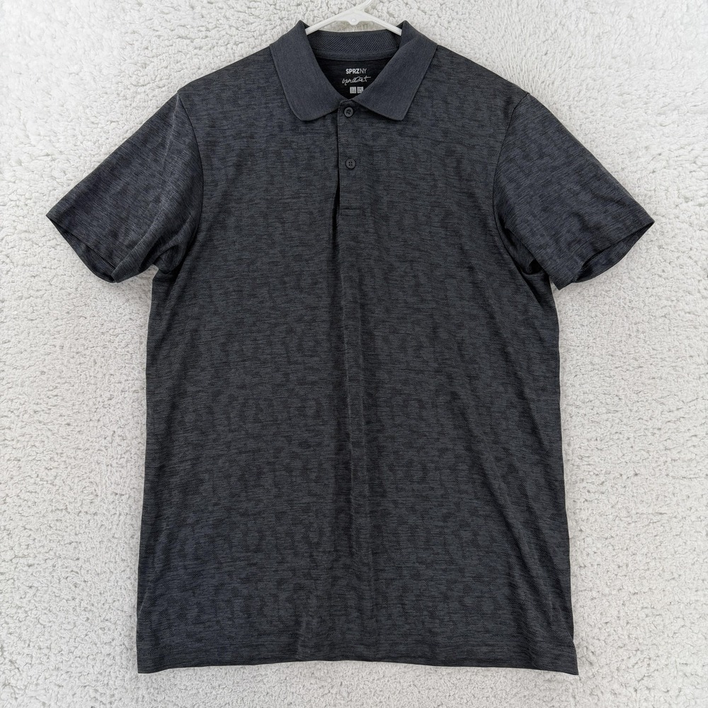 Uniqlo Polo Shirt Mens Large Gray SPRZ NY Geometric Dry-EX Golf Top 01348N258B